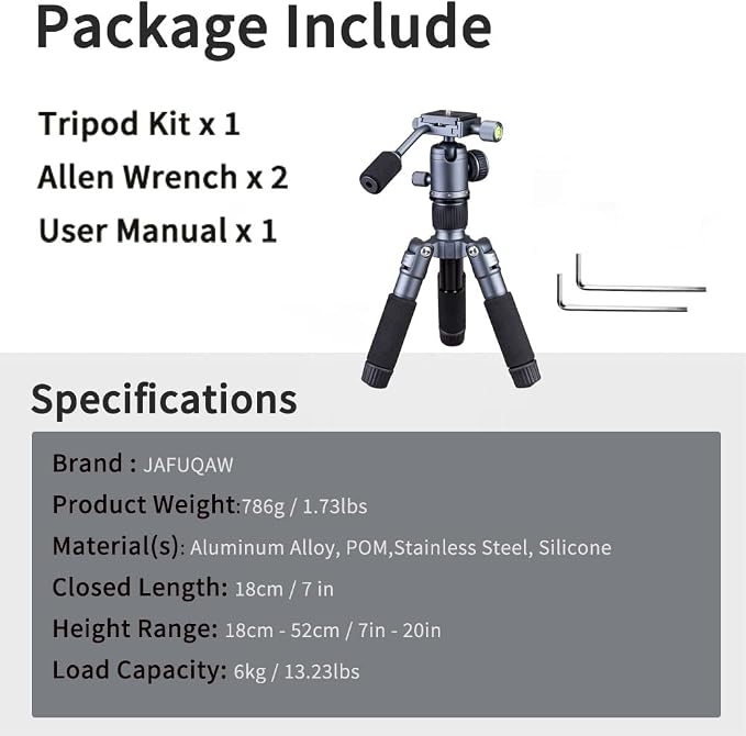 Portable Desktop Mini Tripod with Panning Handle, 20" / 52cm Desk Tabletop Aluminum Alloy Stand with 360° Ball Head, Compact Tripod for DSLR Camera Video Camcorder, Load up to 13lb / 6kg - Image 7