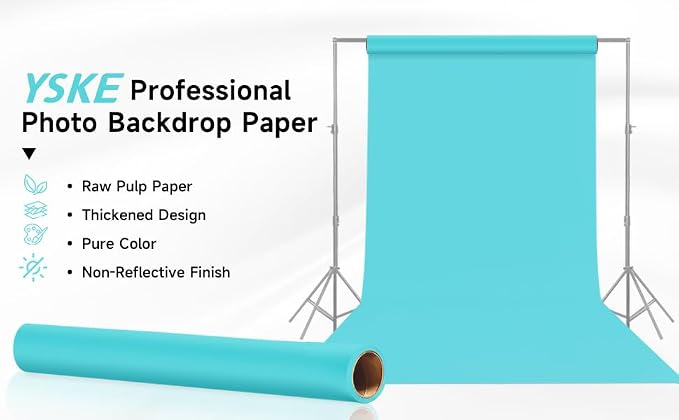 YSKE-Seamless Light Turquoise Paper Backdrop Roll for Photography, Photo Background,Roll of Paper with Backdrop Cover for Background Stand,Thick Anti-Wrinkle Matte(53''x16.4',Alpine Aqua) - Image 3