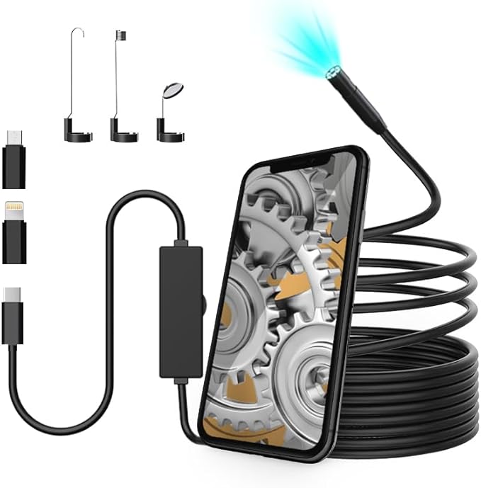 Industrial Endoscope Camera, 1920P HD Borescope Inspection Camera, 8mm IP67 Waterproof Snake Camera with 8 Adjustable LED Lights, 9.8FT(3M) Semi-Rigid Cable for iOS Android by Vafafinder