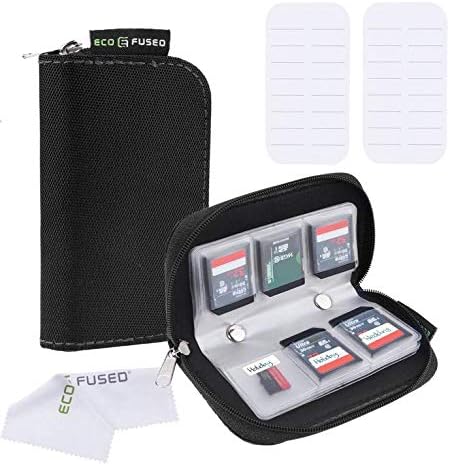 Eco-Fused Memory Card Case - Fits up to 22x SD, SDHC, Micro SD, Mini SD and 4X CF - Holder with 22 Slots (Black / 22 Slots - 2 Pack) by Eco-Fused