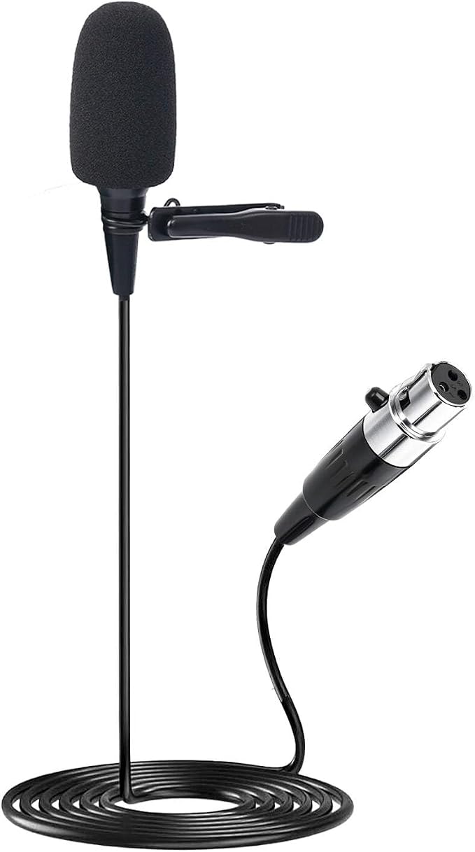 Lavalier Microphone, Cardioid Condenser Clip On Microphone, Lapel Microphone Compatible with AKG/Samson Microphone Wireless System, Mini 3 Pin XLR Plug, Ideal for Lectures, Theater, Actors by JTLAU