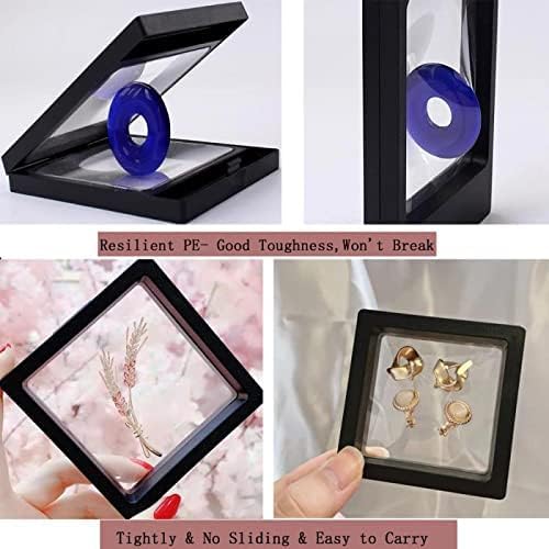 5 Pcs 3D Floating Frame Display Holder with Stands, Thin Film Jewelry Storage Box Coin Display Case, PE Suspension Frames Container for Medallions Stamps Chip Pin Butterfly Specimens (2.5 x 2.5in) - Image 3