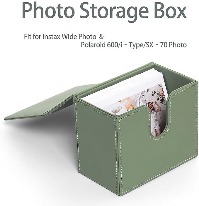 Orga'Neat Picture Holder Storage Case for Fujifilm Instax Wide Film, PU Leather Photo Holder with Pocket Outside, up to 50 Photos (Sage Green) - Image 4