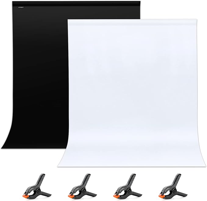 5x6.5ft White Black Backdrop with 4 Spring Clamps (Without Stand) | 2-in-1 Collapsible Black White Screen Backdrop Revisible for Photography Photoshoot Portraits Party Video Studio by UTEBIT