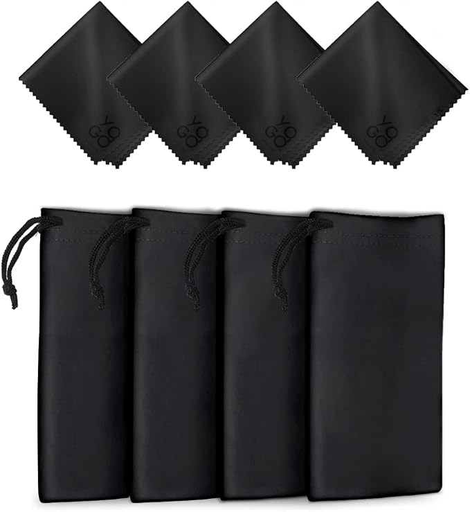 Yogo Vision Microfiber Glasses Pouch n Cloth 4 Set Protect Eyewear Smudges Dirt Ultra-Soft Lens Cloth Bags w/Drawstrings by YOGOVISION