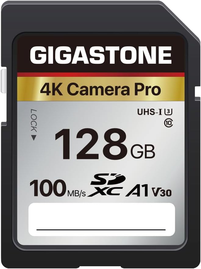 [5-Yrs Free Data Recovery] GIGASTONE 128GB SD Card, 4K Camera Pro, A1 V30 SDXC Memory Card 4K UHD Video Compatible with Canon Digital Camera, with 1 Mini Cases by Gigastone