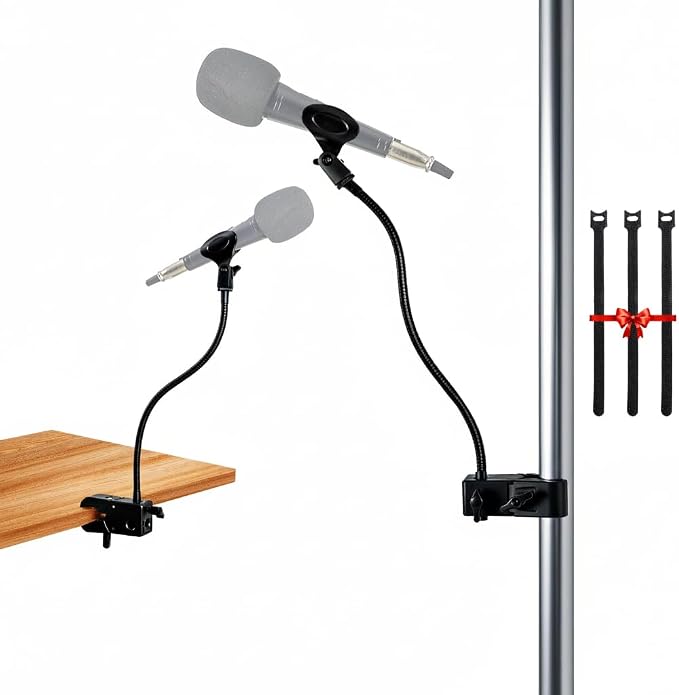 2 in 1 Quick-Release Microphone Holder, Gooseneck Microphone Stand Holder Compatible with Shure/Fifine / AT2020 / Pyle/Blue Snowball/Razer for Lectern Meetings Lectures Pulpit Streaming Gaming Studio by Hi-ERA