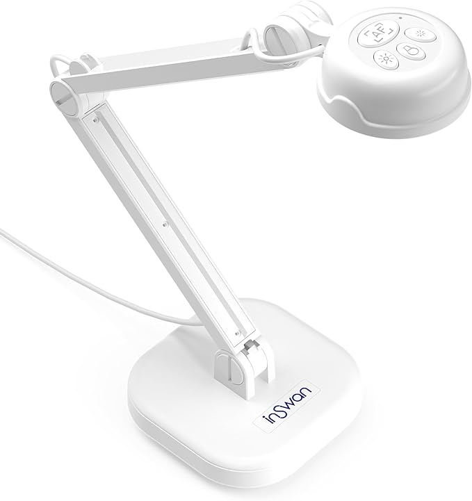 INS-1 Classic USB Document Camera/Webcam, 8MP, Built-in LED, Mic | Auto Focus, Plug & Play, Compatible with Windows / Mac / Chromebook for Distance Learning, Live Demo, Online Teaching, White by INSWAN
