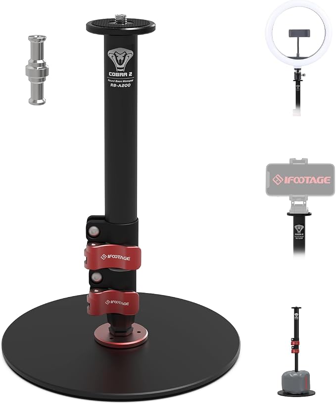 IFOOTAGE Round Base Monopod RB-A200,Small Footprint,Max.payload10KG,Aluminium Alloy Stable Structure, Height 10.6"/27cm~22.05"/56cm,for LED Video Light by IFOOTAGE