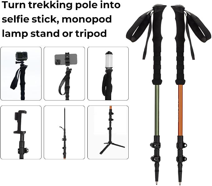 Selfie Trekking Pole – Ultralight 7075 Aluminum Hiking Poles with Built-in 1/4” Mount, Selfie Clamp, Tripod & Camera Kit – Adjustable Flip-Lock Walking Stick for Men & Women - Image 2