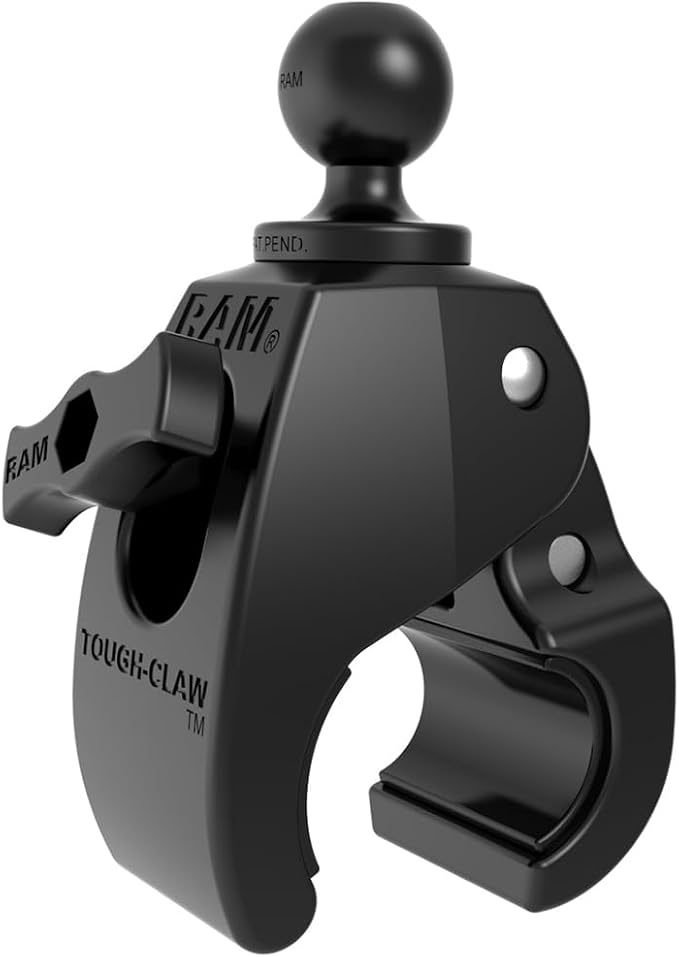 RAM MOUNTS Tough-Claw Medium Clamp Mount with B Size 1" Ball Base | Fits 1"-1.6" rails and bars, composite clamp base for phones, tablets and devices by RAMMounts