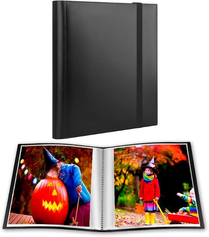 Aevdor 8x10 Photo Album and Art Portfolio, Holds 68 Photos, Black | Lightweight Plastic Cover, Elastic Closure, Clear Pockets for Photos, Artwork, Portraits, Certificates & Sketches by Aevdor