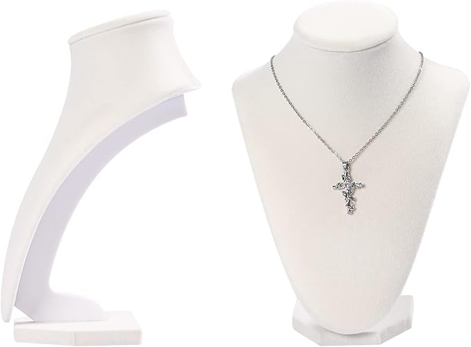 Julysky 3D Necklace Display Stand For Selling,Velvet Chain Jewelry Bust Holder Organizer (1, beige) (1, beige) - Image 2