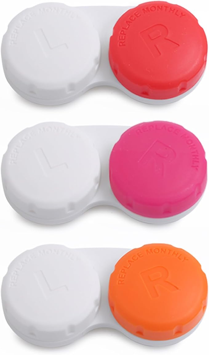 DEWSENSI Contact Lens Case, Colorful Empty Contact Lens Cases Box Holder Container for Storage, Travel, Daily Home Use (Red, 3 Pack) by DEWSENSI