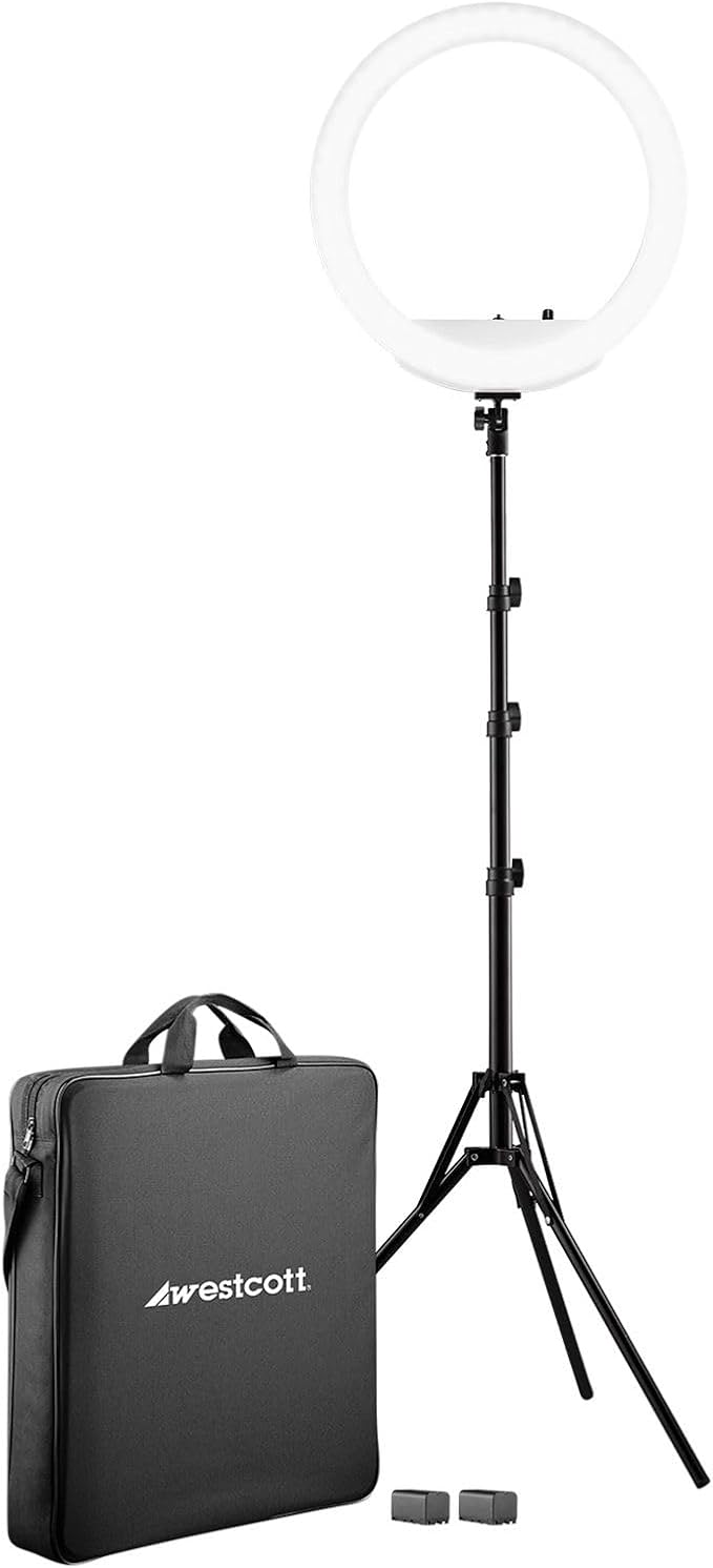 Westcott 18” Bi-Color LED Ring Light Kit with Batteries and Stand Professional Studio Continuous Lighting for Photography, Video Conferencing, Hair & Makeup Salons, Tattoo Studios, YouTube & TikTok | Batteries, Makeup Salons, Tattoo Studios, Video Conf... - Image 5