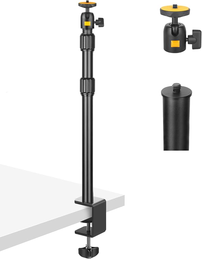 Camera Desk Mount Table Stand with Ball Head, Adjustable Light Stand with 1/4" Screw & C Clamp for DSLR Camera, Ring Light, Live Streaming, Photo Video Shooting by JEBUTU