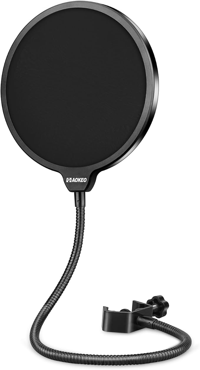 Professional Microphone Pop Filter Mask Shield For Blue Yeti and Any Other Microphone,Mic Dual Layered Wind Pop Screen With Flexible 360° Gooseneck Clip Stabilizing Arm by Aokeo