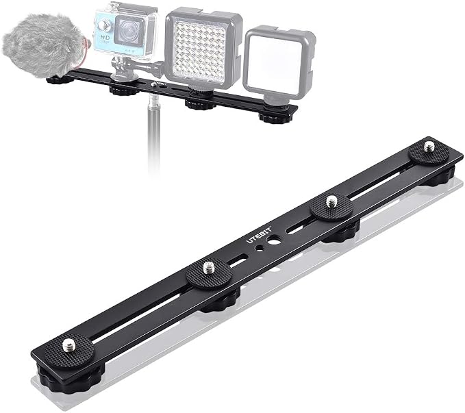 11 inch Flash Bracket, Straight Flash Brackets with 1/4'' Hot Shoe | Long Dual Camera Mount Flash Bracket Extension Bar with 1/4''- 3/8'' Thread Hole Tripod Mount for Camera/LED Light/Microphone by UTEBIT