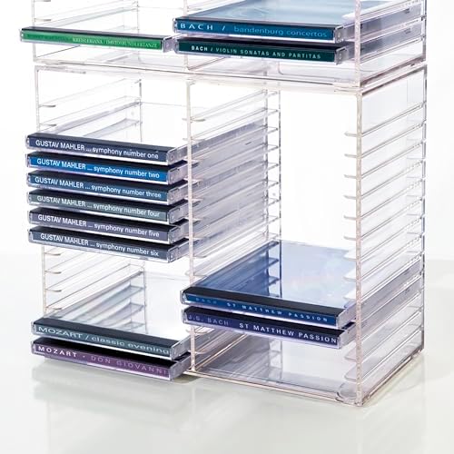 STORi Stackable Clear Plastic CD Organizer with Rubber Feet | Rectangular Jewel Cases Holder Perfect for Theatre Room | Holds up to 30 CD Cases | Made in USA (Pack of 2) - Image 7