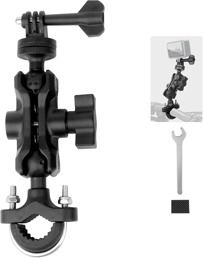 Bike Motorcycle Camera Mount Bundle Kit, 1/4 Screw & Tripod Mount Adapter, 360°Rotating Ball Head Base -Ballhead Arm Bracket Clamp for lnsta360/G0pro, Handlebar Stype(0.59"-1.38") 75013 by Mechrig