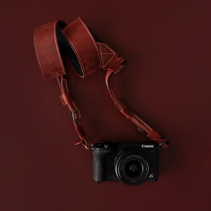 MegaGear SLR, DSLR Sierra Series Genuine Leather Camera Shoulder or Neck Strap,Red - Image 2