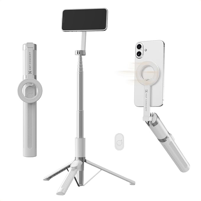 K&F CONCEPT Lightweight 71 inch Magnetic Selfie Stick Tripod | Portable Extendable, Bluetooth Remote, 3-Axis Adjustment Aluminium Vlog Rig Compatible with iPhone 17 16 15 14 Pro Max, MS18 by KFCONCEPT