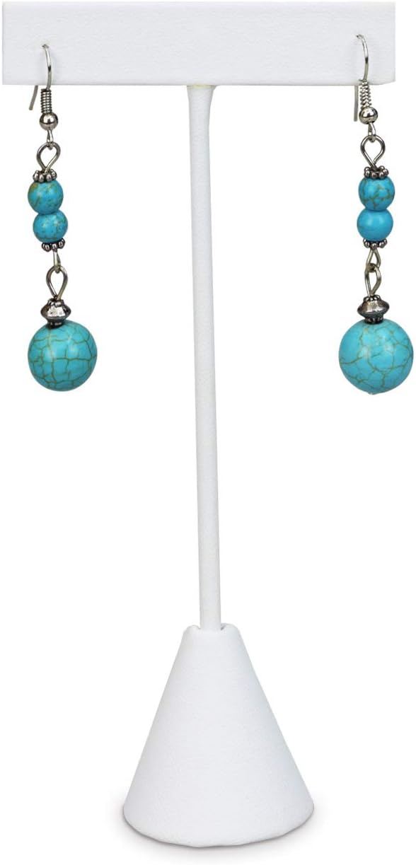 Ikee Design 6 Pcs Set Earring Jewelry Display, Premium White Faux Leather | STURDY EARRING DISPLAY: White faux leather stand with a stable metal base for showrooms and trade shows; 2.5"W x 5.5"H. - Image 3