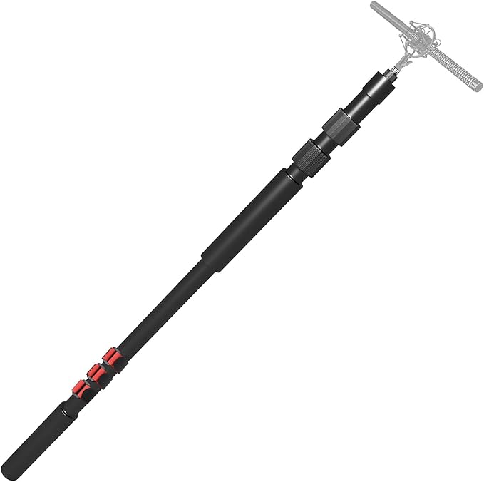 Handheld Boom Pole for Shotgun Mic, 3-Section Extendable Microphone Arm | Filming with 3/8" and 5/8" Threads, 3ft to 8.3ft Adjustable Length, Portable by DNSbabi