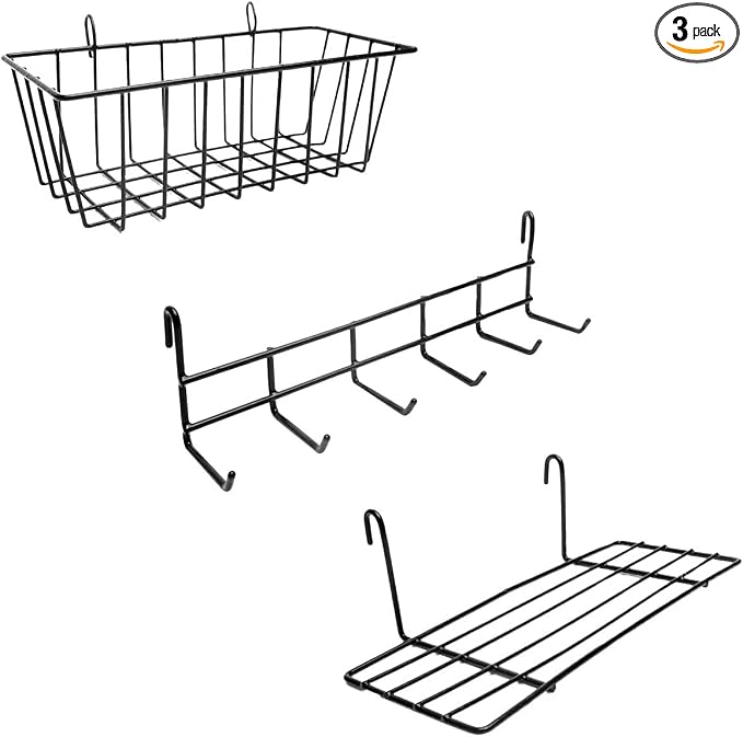 ODOXIA Wall Grid Accessories | Hanging Basket, Hooks Rack & Shelf | Wire Panel Display Shelf & Hooks | Grid Storage by Odoxia