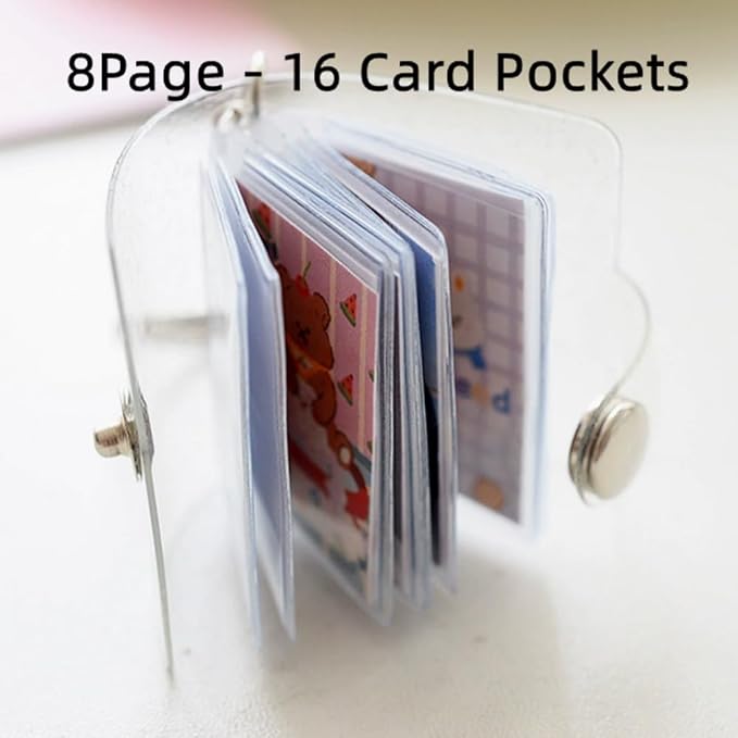8 Clean Mini Photo Album with Keychain,1x1.5 Business Credit Card Holders | 1inch Small Hanging Photocard Holder - Photo Ornaments for Tree, Card Cases 8Page-16 Card Pockets Collection Album Bulk - Image 3