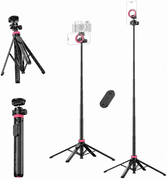 ULANZI MT44M Auto Open Magnetic Phone Tripod, 59" Selfie Stick with Remote | Tripod Stand 2-in-1 Dual Mount&1/4" Screw for Phone&Camera, 360°Ball Head for iPhone Android, Vlogging, Live Streaming, Black by ulanzi