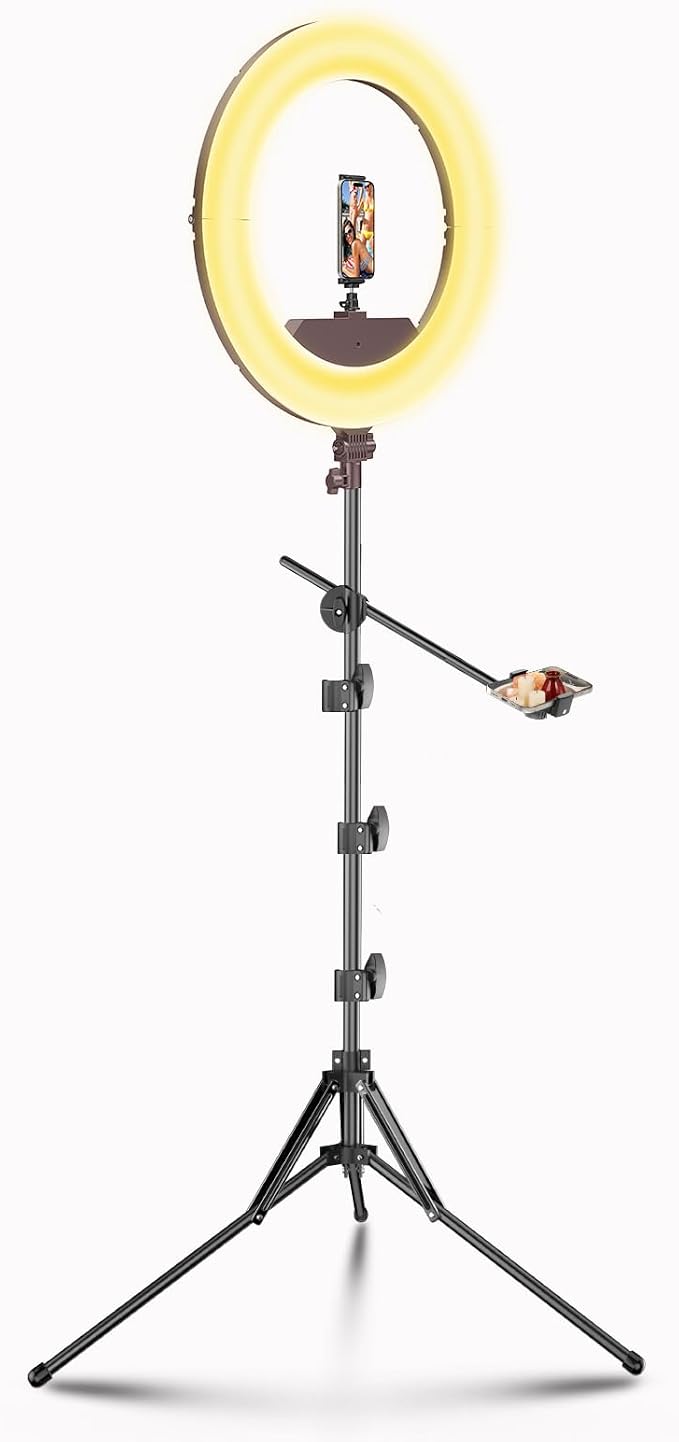 55W18 45cm Ring Light Kit [New Version] 6700K Dimmable LEDRinglightTripod Stand Dual Phone Holder for iPhone Selfie Makeup LashTattoo Studio Lighting Painting,Photo Video Recording (Brown) by Grabyoursforinstantvibe
