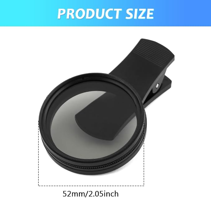 52mm Polari/zed Camera Lens Phone Universal CPL Filter Clip Kit, Portable Phone Polarizing Lens Filter for Cell Phones Camera Assistant Len and Effects Filters(Black) - Image 2