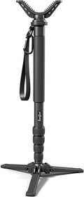 Hunting Monopod Shooting Tripod Stick Gun Rifle Rest | Tiltable and Horizontally Rotatable Tri-Stand Tripod Base, 21"-65" Height Adjustment, Matt Aluminum Construction by HUNTPAL%C2%AE