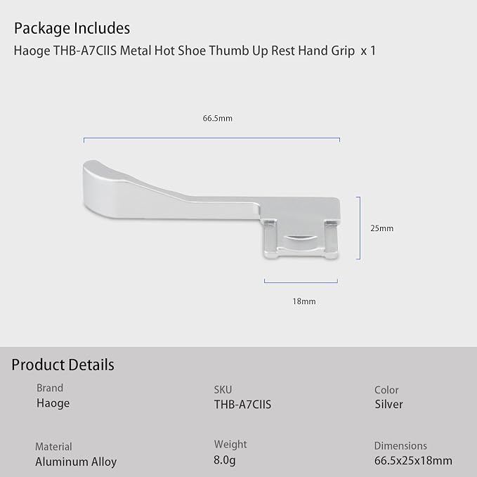 A7CII A7CR Thumb Grip Haoge Metal Thumb Up Rest Hand Grip for Sony α7CII,Alpha 7CII,ILCE-7CII,A7CR Camera Accessories Silver (Not Fits A7C) THB-A7CII-S Hot Shoe Thumb Up - Image 6