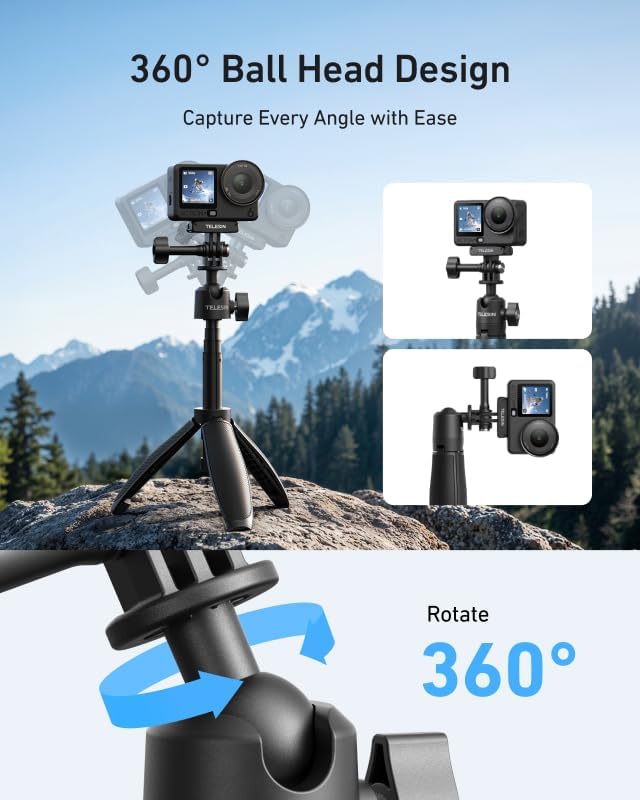 TELESIN 46cm/18.1in Mini Selfie Stick Tripod for All Action Camera | 360° Ball Head Extended Handle Grip Pole for DJI Osmo Nano Action 6 5 4, Pocket 4 3, GoPro 13 12, Insta360 X5 X4, Xtra Edge - Image 2