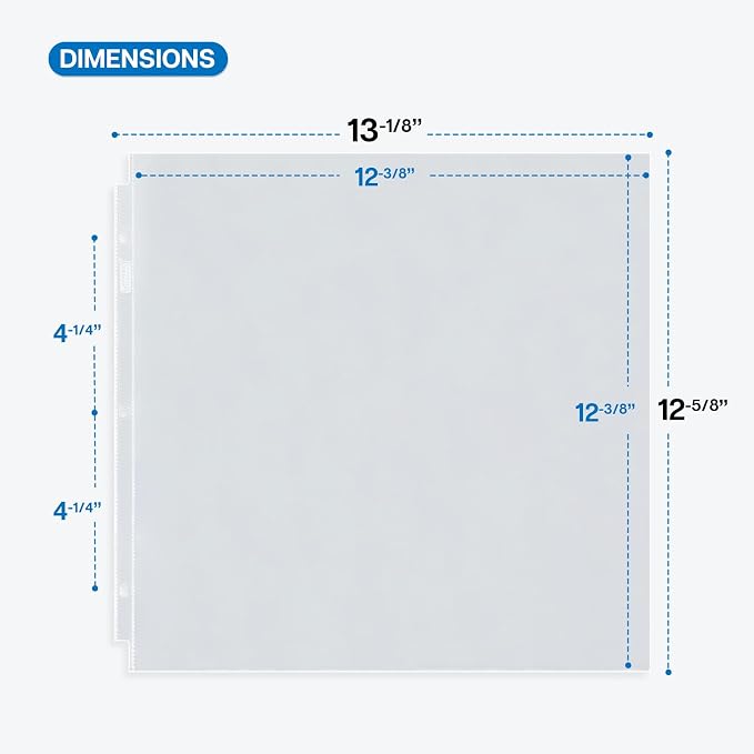 Dunwell 12x12 Photo Album Refill Pages, 100 Pack Sheet Protectors | 100-pack 12x12 photo album refill pages fit 3-ring and D-ring scrapbook binders for lasting photo storage. - Image 3