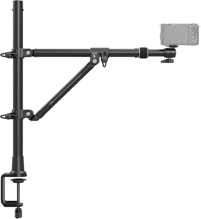 SMALLRIG Triangle Camera Desk Mount, Overhead Desk Clamp Phone Mount | with Auxiliary Support Rod, with Phone Holder & Ball Head for Camera/Phone/Light/Webcam, Max Load 6.6lbs - Image 2