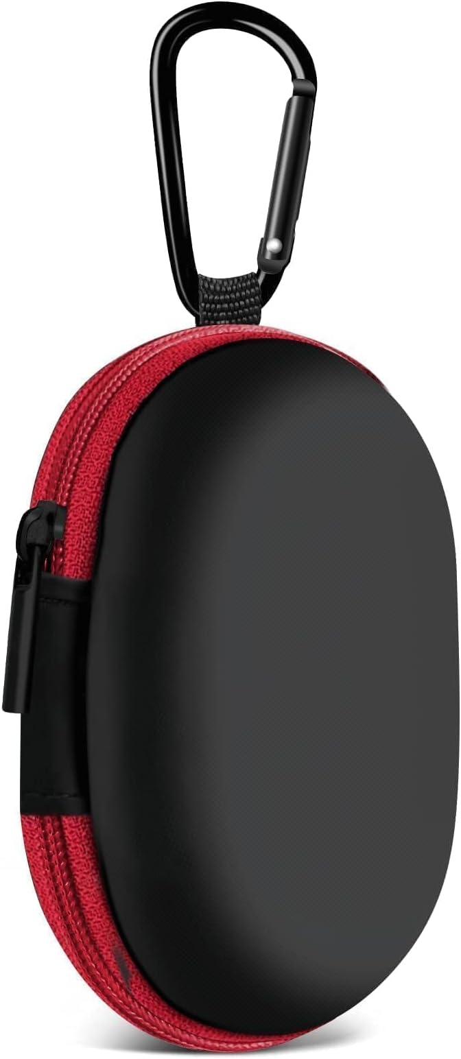 1 Pack Oval Earbud Case Storage Bag with Carabiner, Red | Portable EVA Carrying Case, For Wired/Wireless Headphones, SD Card Storage, Camera Chip by MOLOVACase