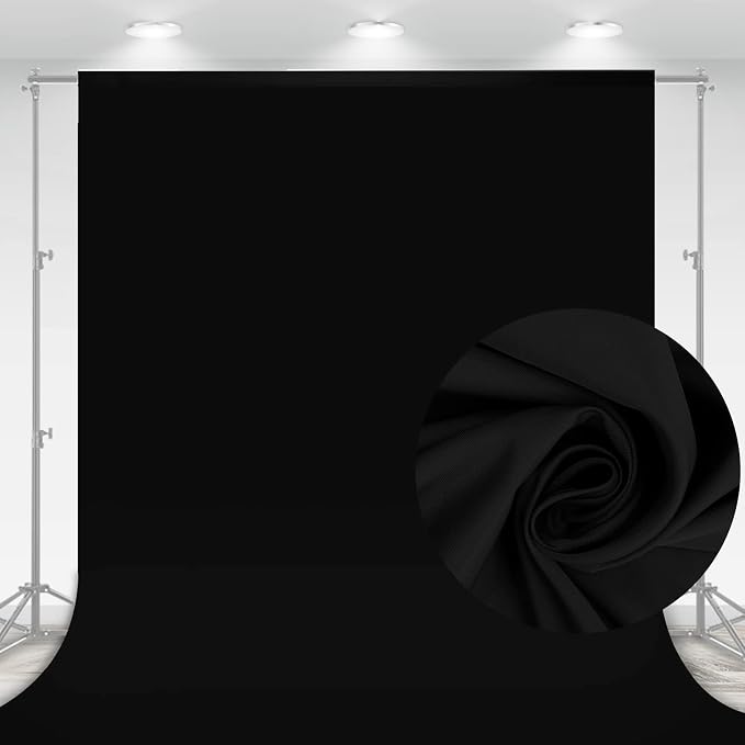 10x7 FT Black Backdrop for Photography, Polyester Fabric Background | Pure Black Photo Backdrop Curtain, Collapsible Seamless Screen for Photoshoot Portraits, Party, Video Studio by Aimosen