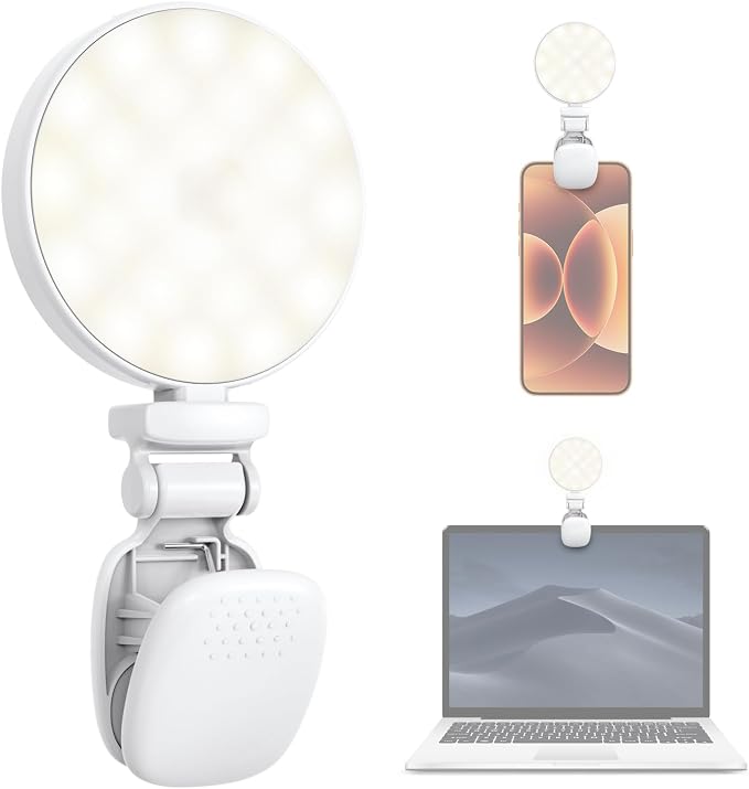 K&F CONCEPT LEDs Selfie Light, 3 Interface Modes, Rechargeable Phone Light | Ra95 CRI, 3-in-1 Mounts, 9 Light Modes, 600mAh Battery, 33g Pocket Size, White, C7 by KFCONCEPT