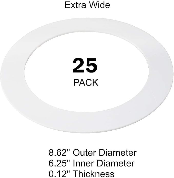 25 Pack Gloss White Goof Trim Ring for 8" Inch Recessed Can Lighting Down Light, Outer Diameter 8.6 Inches, Inner Diameter 6.2 Inches - Image 3