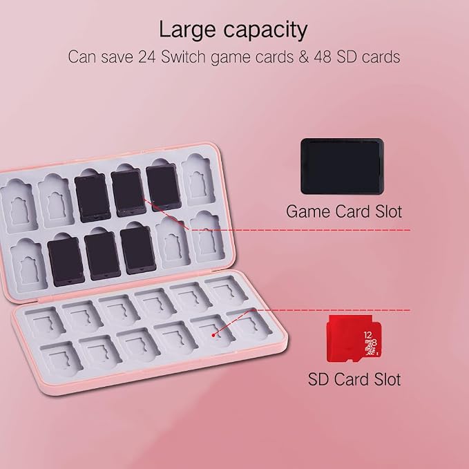 PERFECTSIGHT Cute Game Card Case for Nintendo Switch/ Switch Lite/ OLED, 24 Game Holder Cartridge Case for Game Cards and 24 SD Cards, Kawaii Portable Compact Storage Box (Rose Kitty, 24 Slots) - Image 2