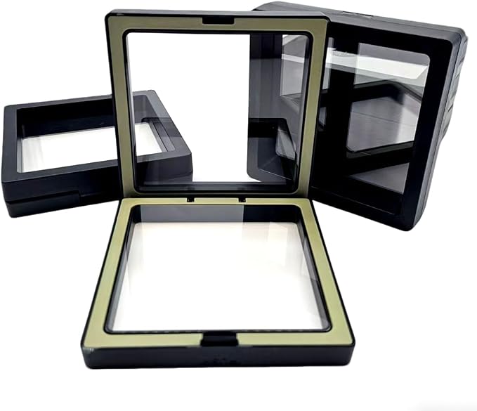 12 PCS Dual-Color Packaging Box 3D Floating Frame Display Stand, Color-Matching Packaging Display Box, Transparent Window Jewelry Case, PE Film Anti-Oxidation Storage Case. (Black+Fruit Green) - Image 2