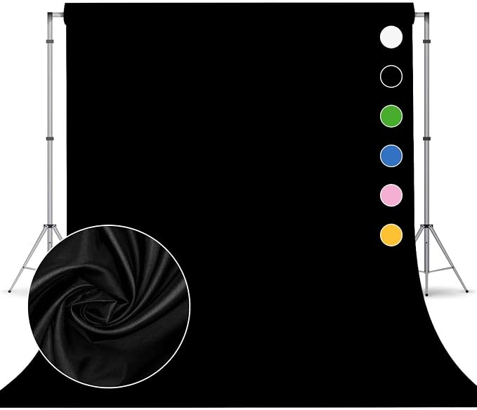 Black Photo Backdrop for Photoshoot, Fabric 8x10ft | Versatile Studio Photo Backgrounds, Non Reflective, Easy to Use, for Portraits, Product, Party, Video Creation by TERSUM