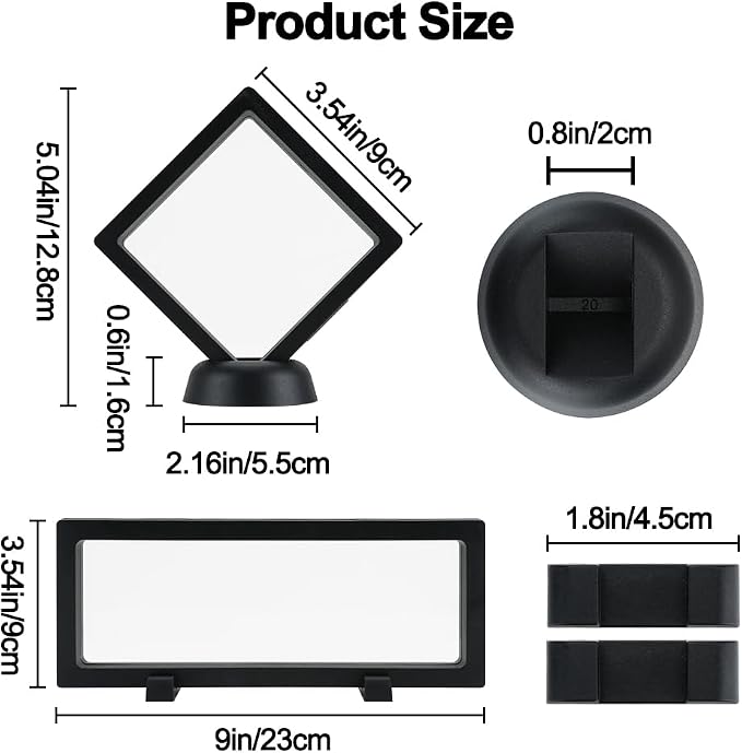 3D Floating Display Case, Transparent Film Jewely Storage Box, Black Challenge Coin Display Holder Stand for Antique Challenge Coins Medals Jewelry Shells Gems Minerals Rocks Specimen Pins (24Pcs) - Image 2