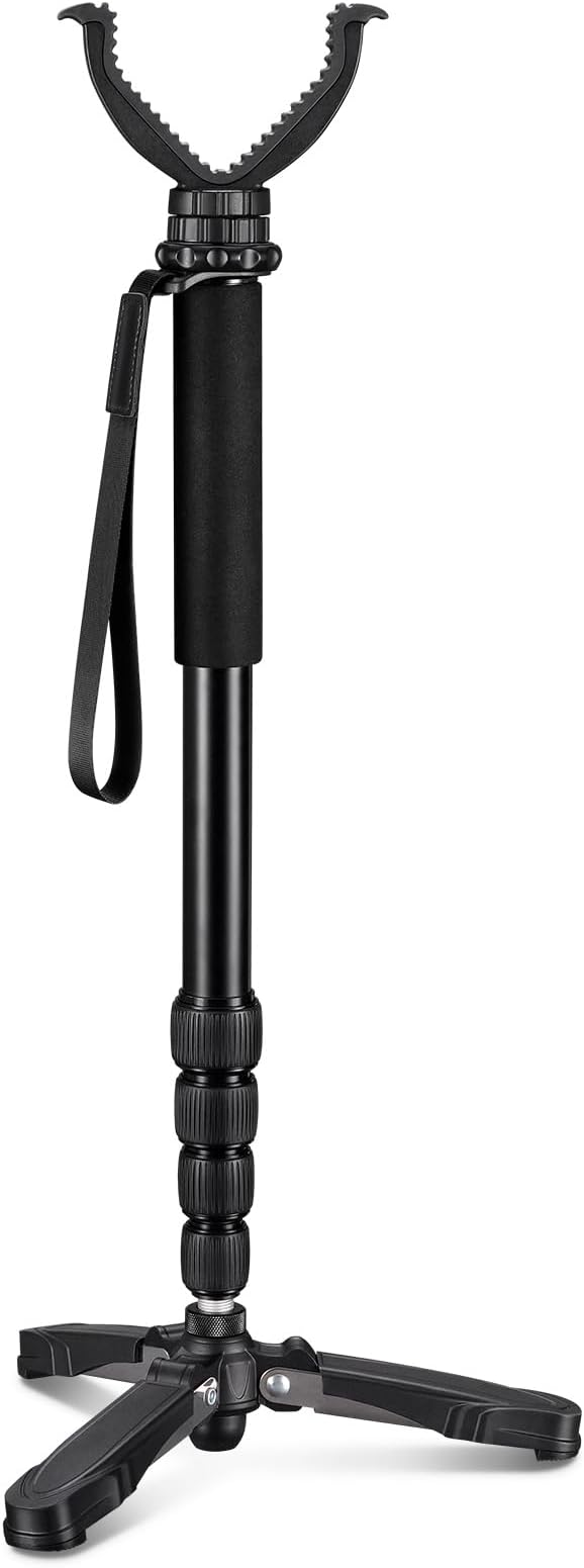 CVLIFE Hunting Monopod Shooting Stick Tripod Gun Rifle Crossbow Rest | Tiltable and Horizontally Rotatable Tri-Stand Tripod Base, 20.5"-66.1" Height Adjustment, Aluminum, for Hunting Shooting by CVLIFE