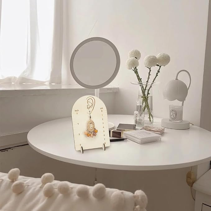 FINGERINSPIRE 2 Pcs Earring Measurement Display Stand 3.5x2x5 Floral White | Wood Ear Stud Stand Earring Organizer Frame with Measurement Arch-Shaped Earring Holder for Photos Measuring Selling Earring - Image 6