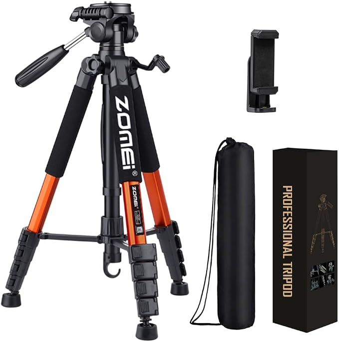 Tripod Camera Tripods, 74" Heavy Duty Tall Camera Stand Tripod with Phone Holder, Compatible with DSLR Cameras,Cell Phones,Projector,Webcam,Spotting Scopes(Orange) by BONFOTO