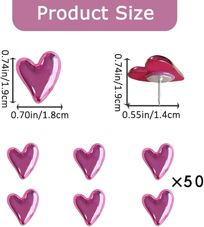 50 pcs of Cute Soft Wooden Board thumbtack with Golden Hearts can be Used for Photo Walls, memos, whiteboards, and Decorative thumbtack (Red) - Image 2